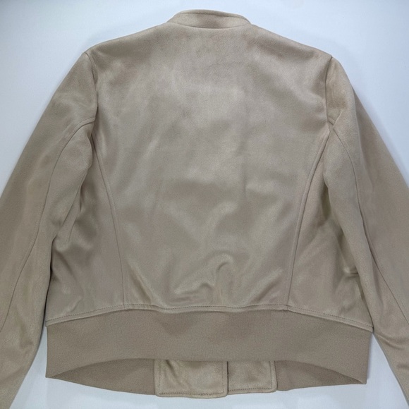 Banana Republic Ribbed Trim Vegan Suede Moto Jacket Size Medium Petite - Picture 8 of 15